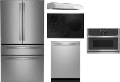 5 Piece Package Includes Refrigerator, Cooktop, Wall Oven, Hood And Dishwasher